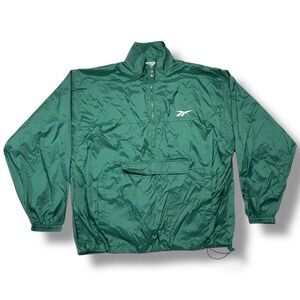 Vintage Reebok Green Nylon 1/4 Zip Track Jacket Breathable Windbreaker Size L